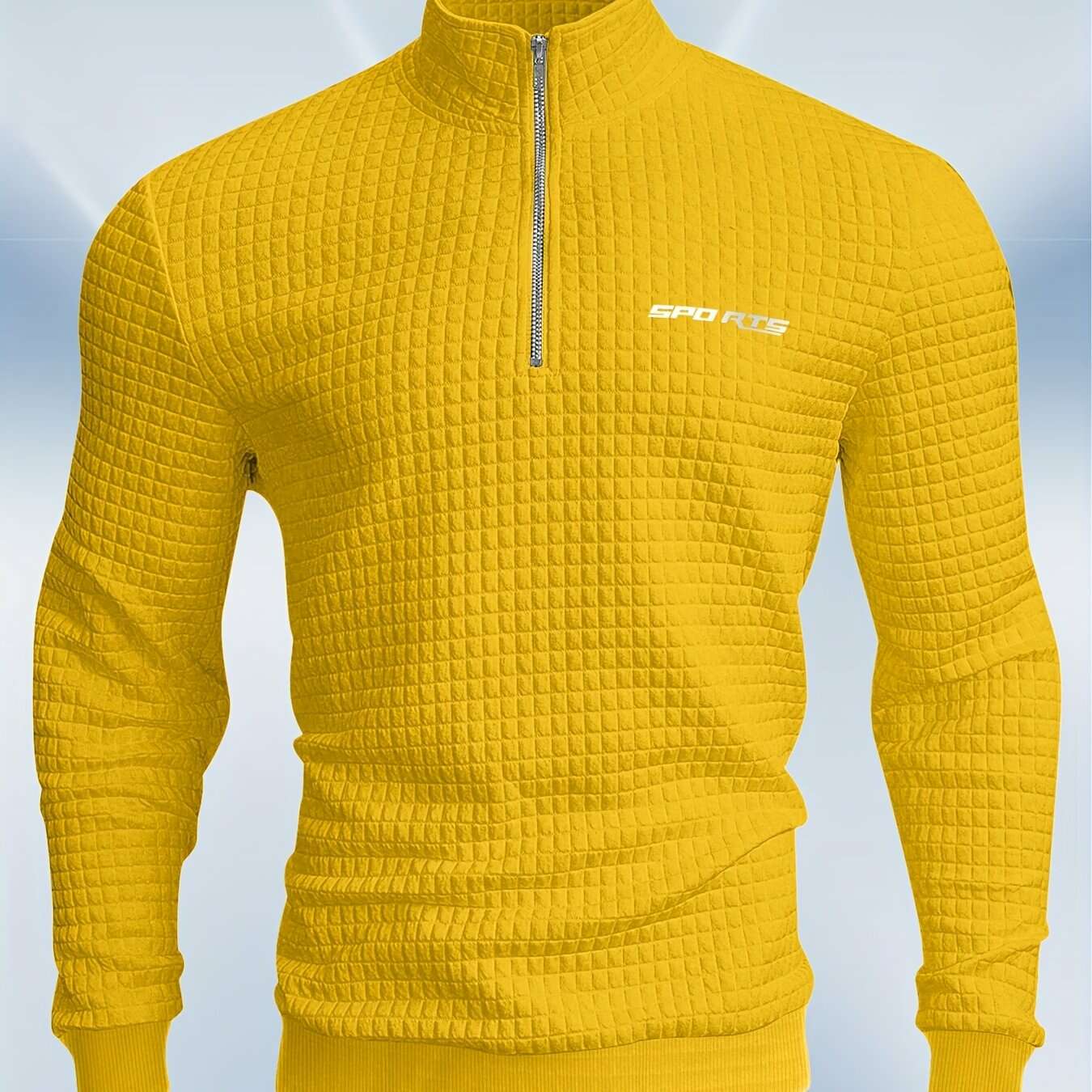 Men's High-Neck Sweatshirt with Half Zipper - Checkered Pattern   OAXG Red / S