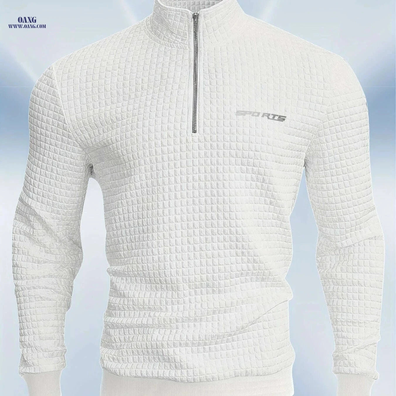 Men's High-Neck Sweatshirt with Half Zipper - Checkered Pattern   OAXG 
