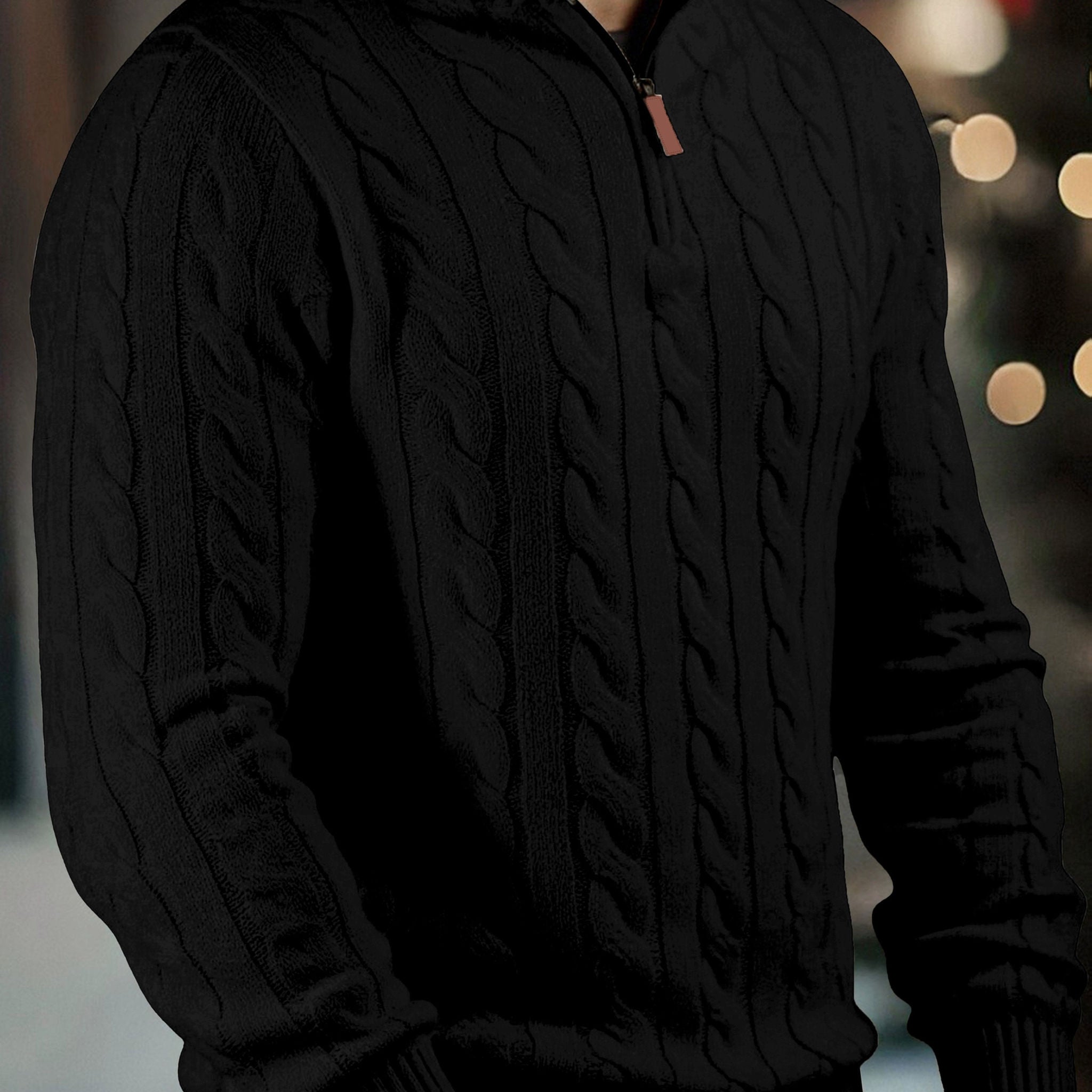 Men's High Neck Zippered Knit Sweater - Casual Warm Pullover   OAXG 