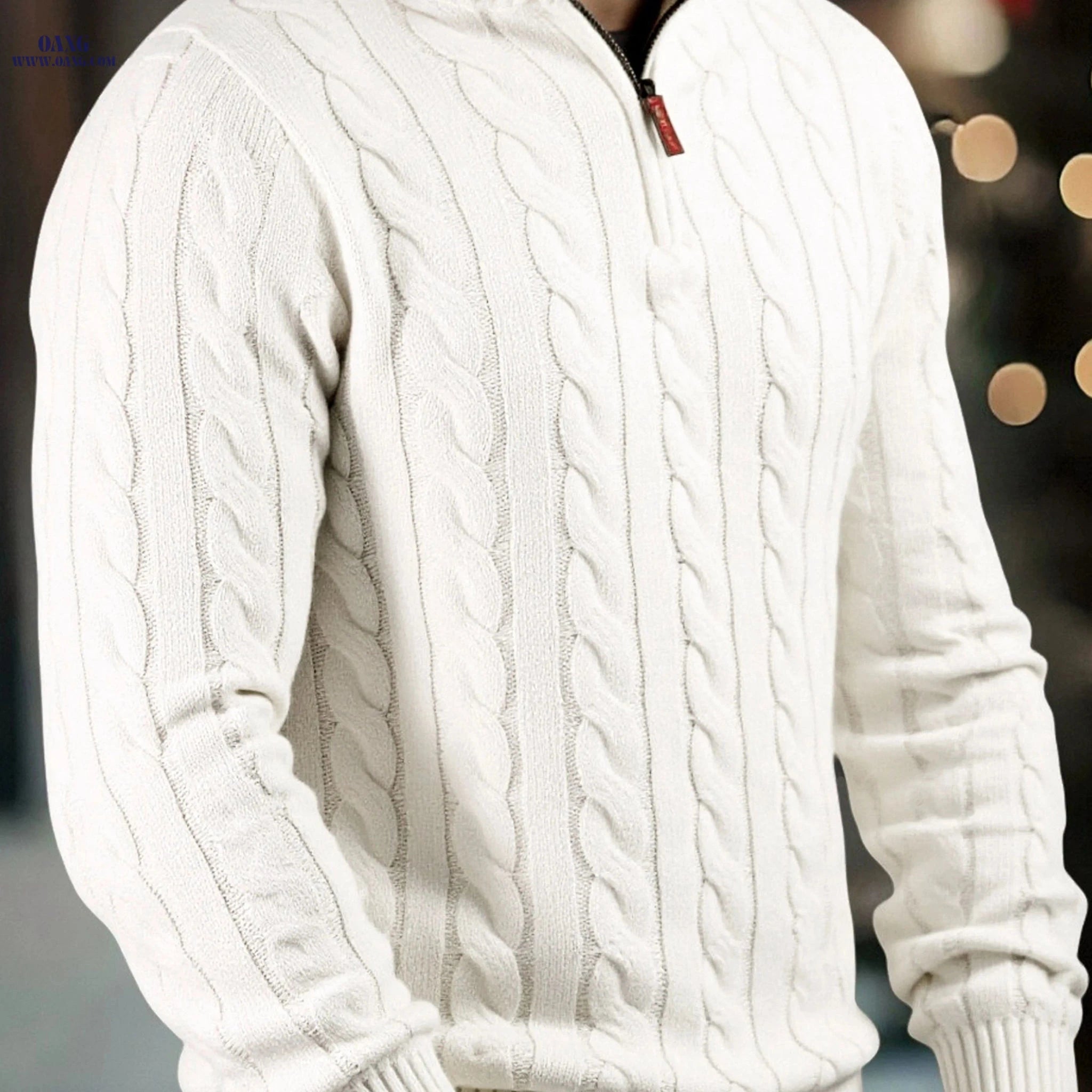 Men's High Neck Zippered Knit Sweater - Casual Warm Pullover   OAXG 