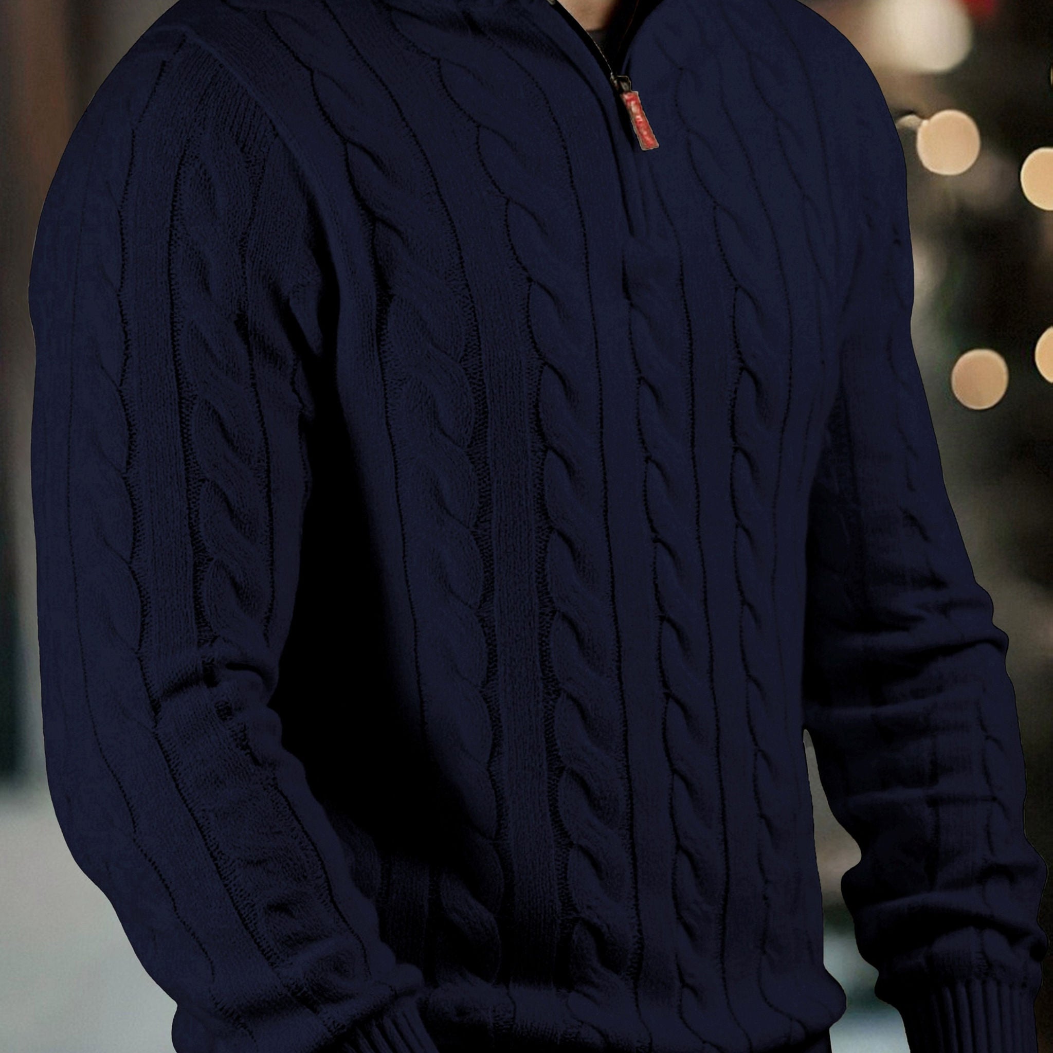 Men's High Neck Zippered Knit Sweater - Casual Warm Pullover   OAXG 