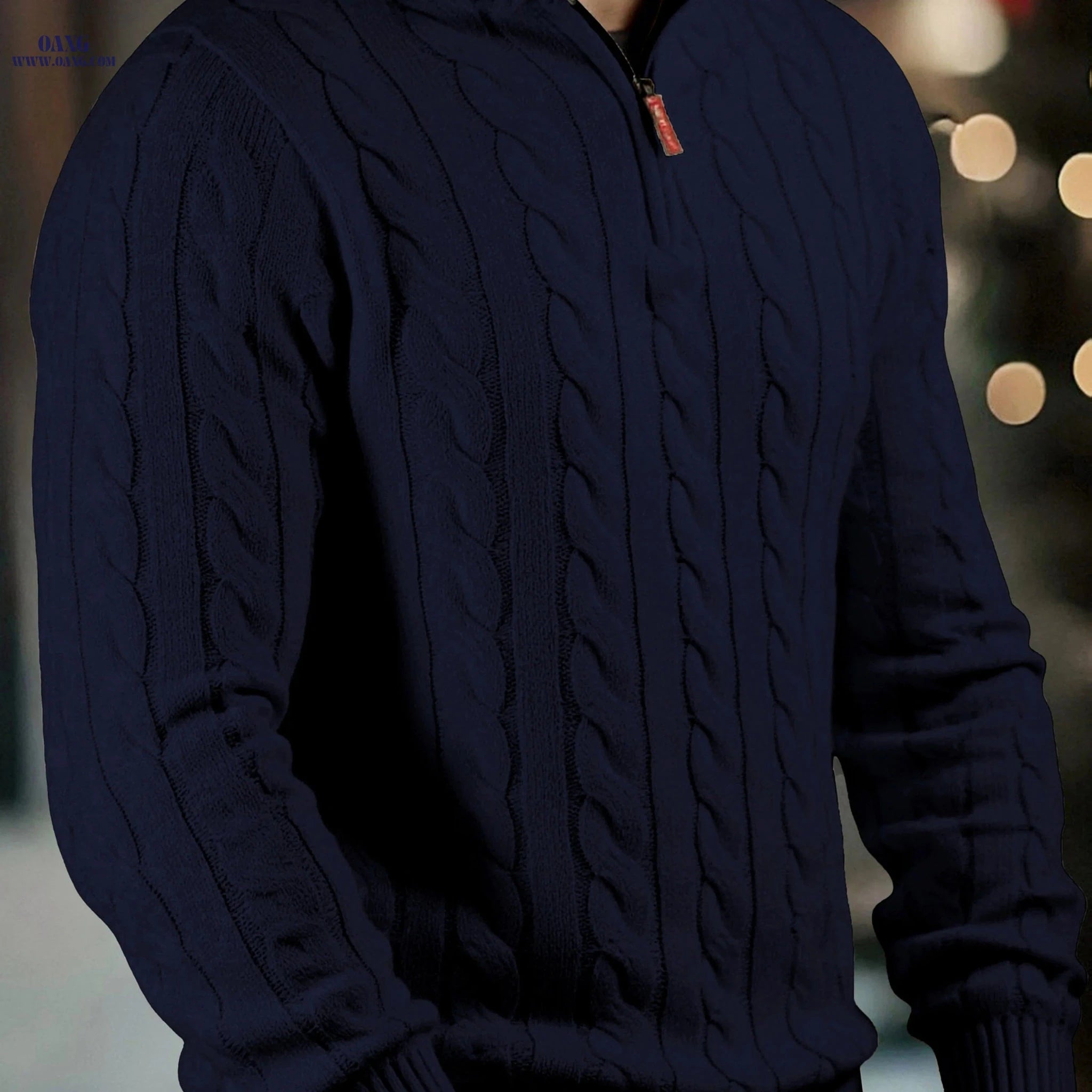 Men's High Neck Zippered Knit Sweater - Casual Warm Pullover   OAXG Grey / FR M