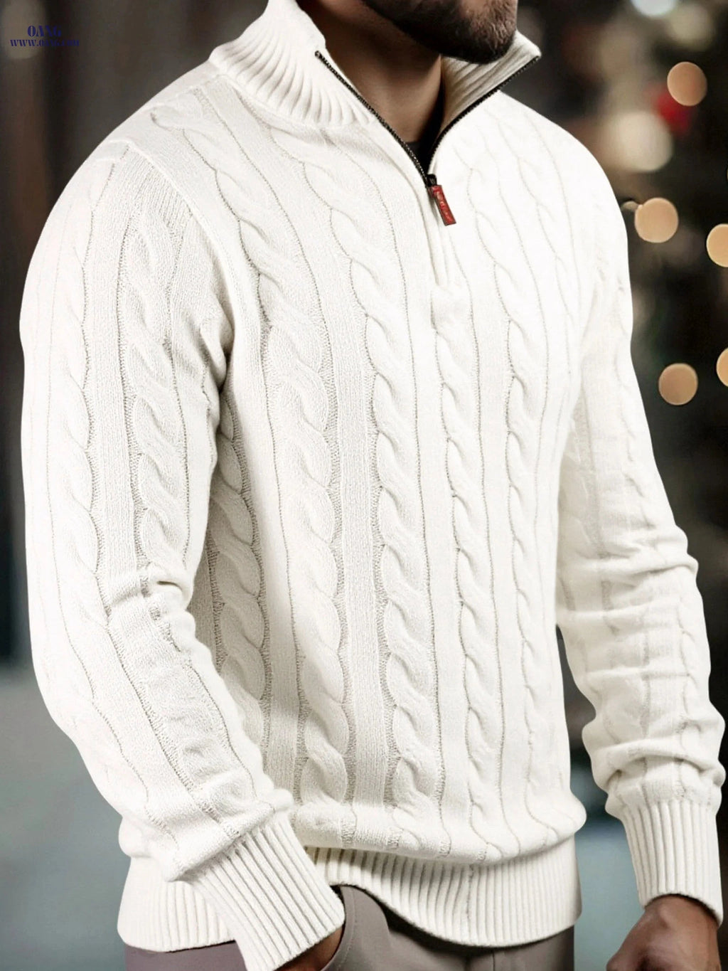 Men's High Neck Zippered Knit Sweater - Casual Warm Pullover   OAXG Grey / FR M