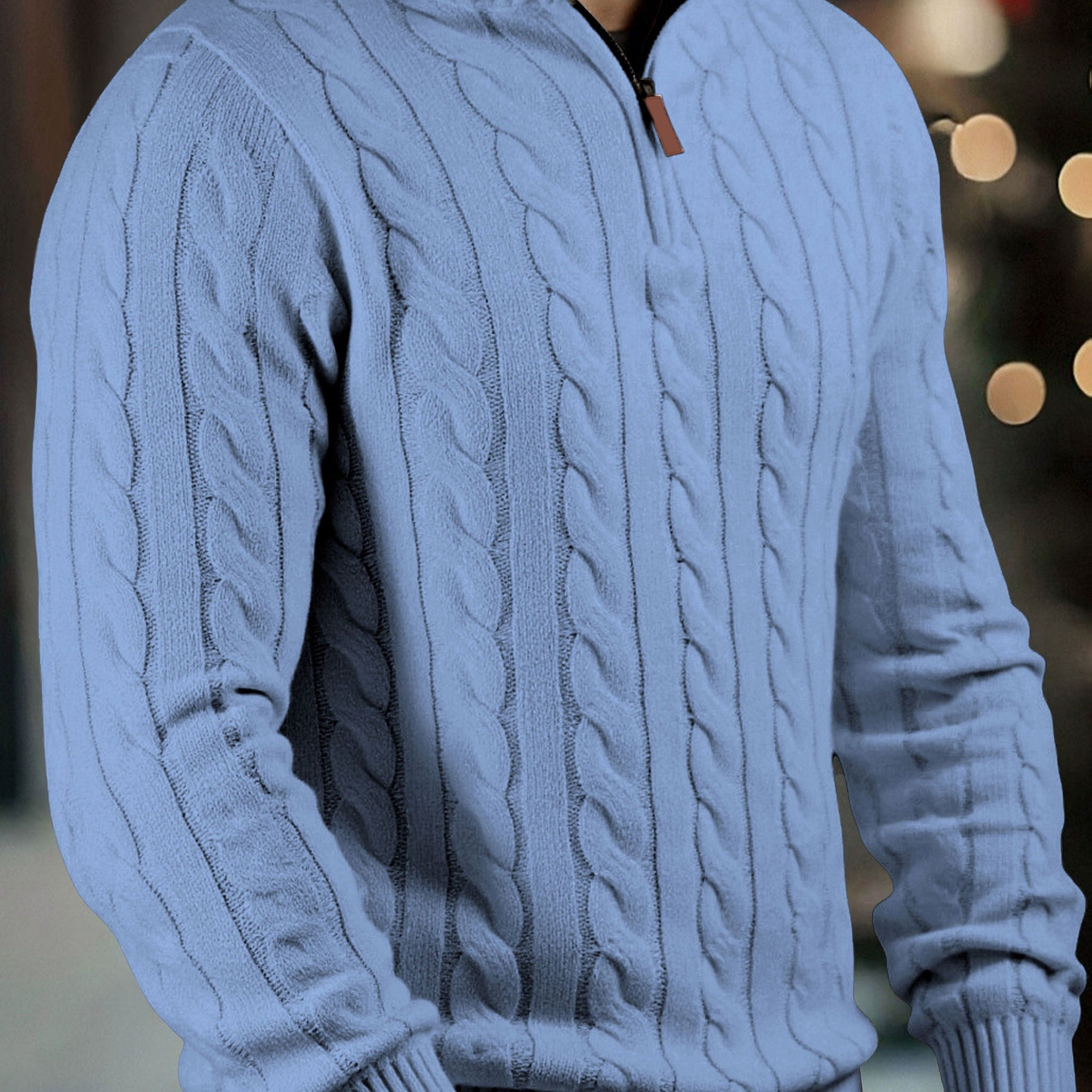Men's High Neck Zippered Knit Sweater - Casual Warm Pullover   OAXG Grey / FR M