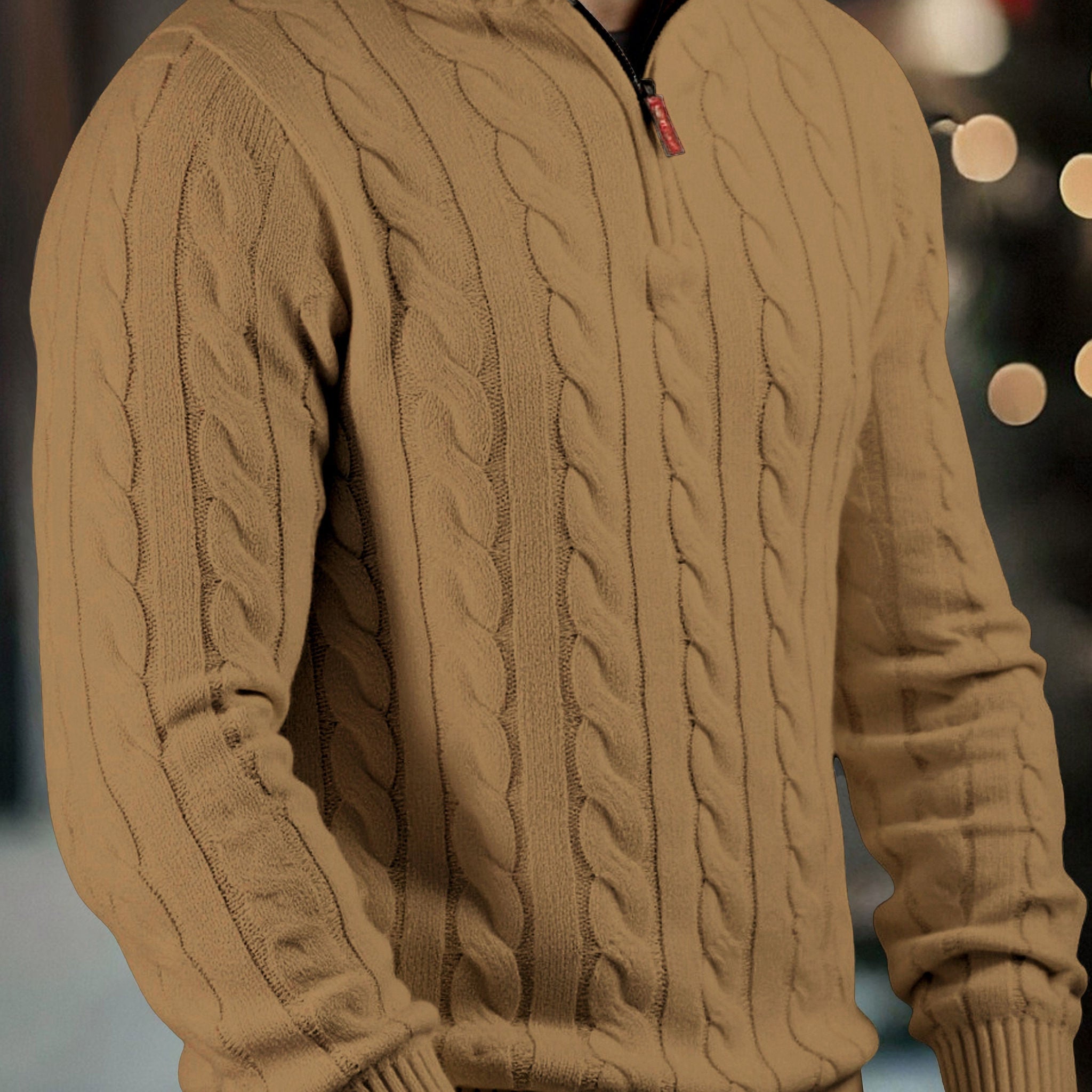 Men's High Neck Zippered Knit Sweater - Casual Warm Pullover   OAXG Grey / FR M