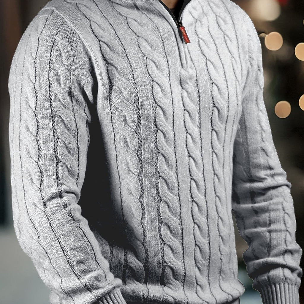 Men's High Neck Zippered Knit Sweater - Casual Warm Pullover   OAXG 