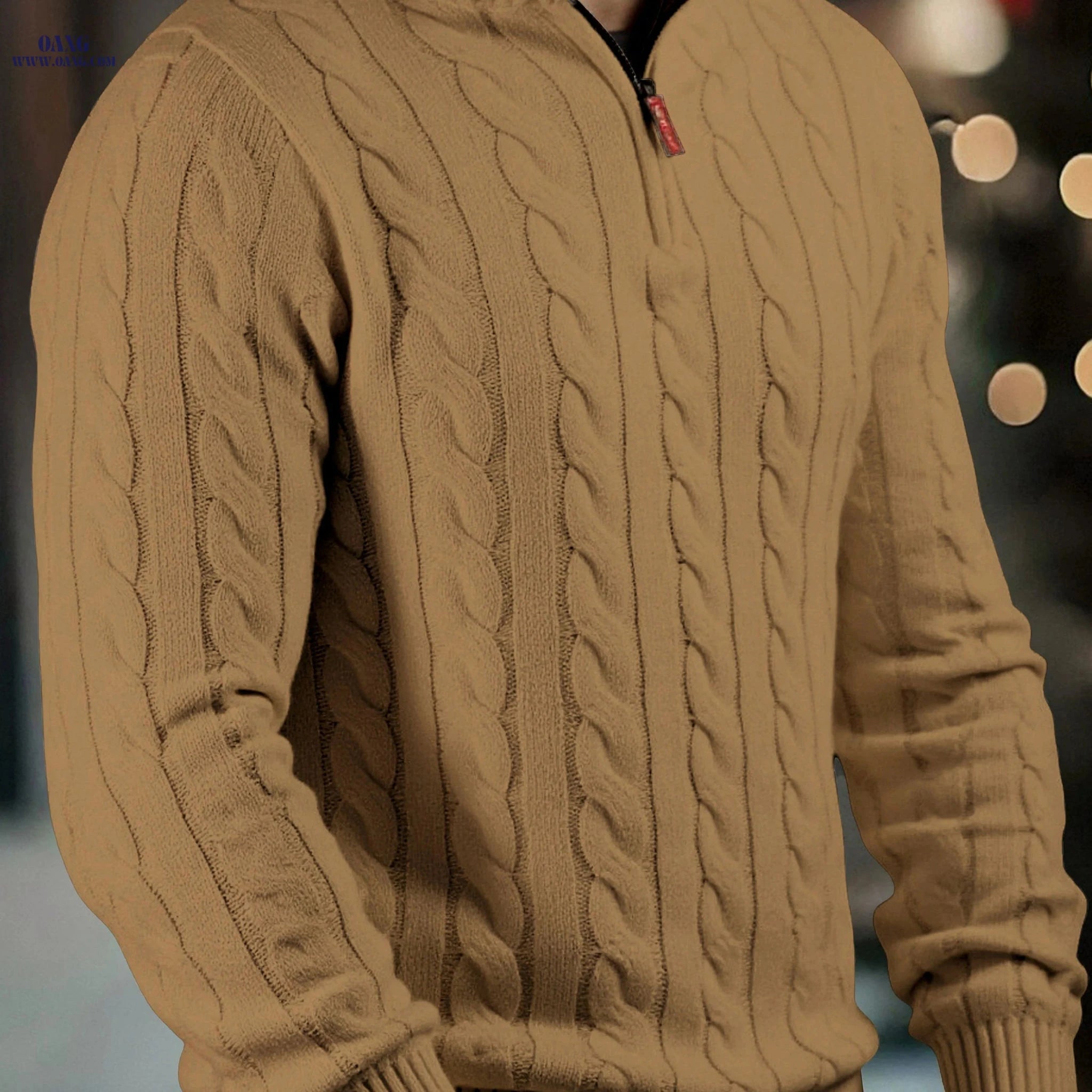 Men's High Neck Zippered Knit Sweater - Casual Warm Pullover   OAXG 