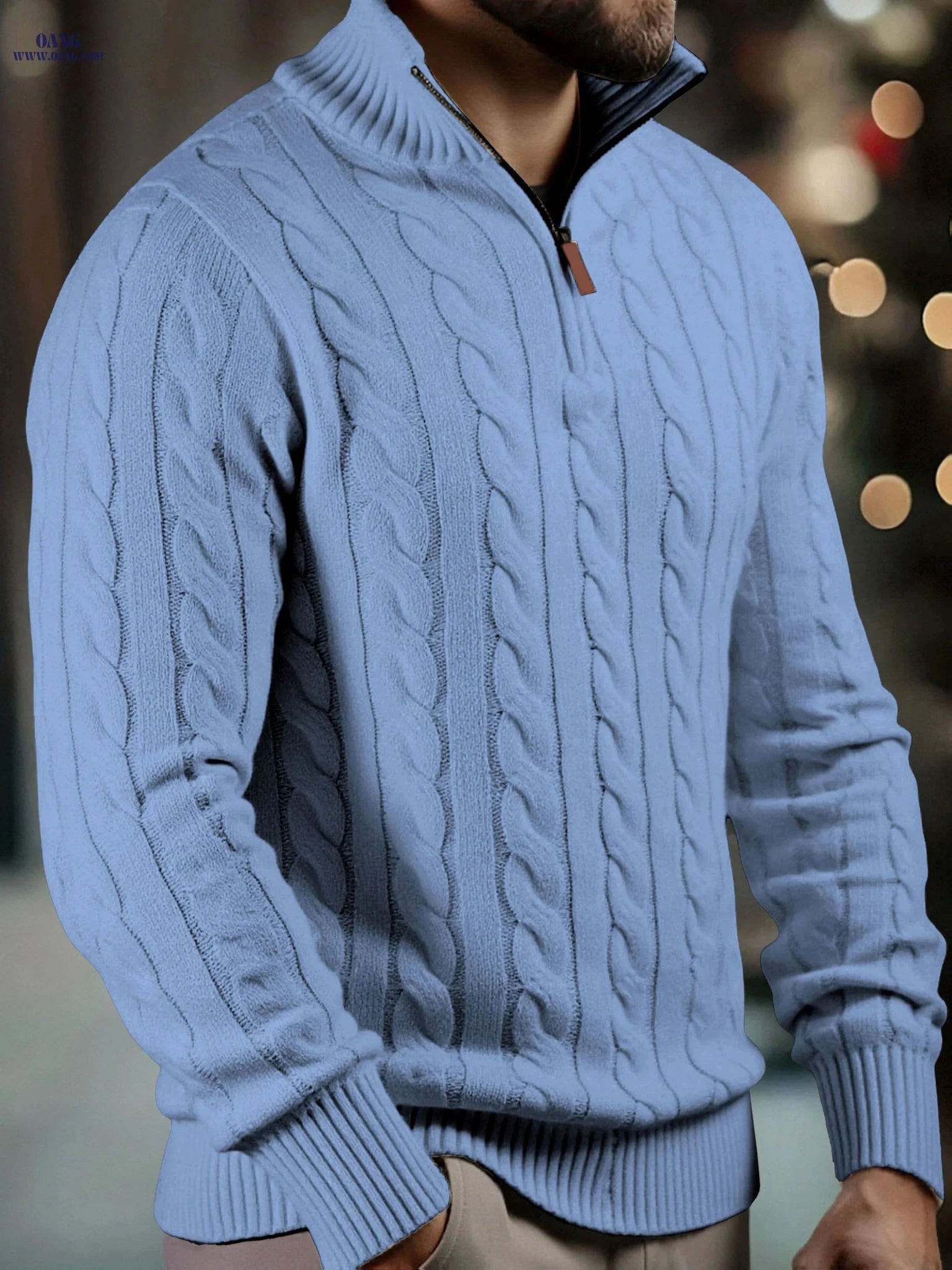 Men's High Neck Zippered Knit Sweater - Warm Fall & Winter Wear   OAXG 