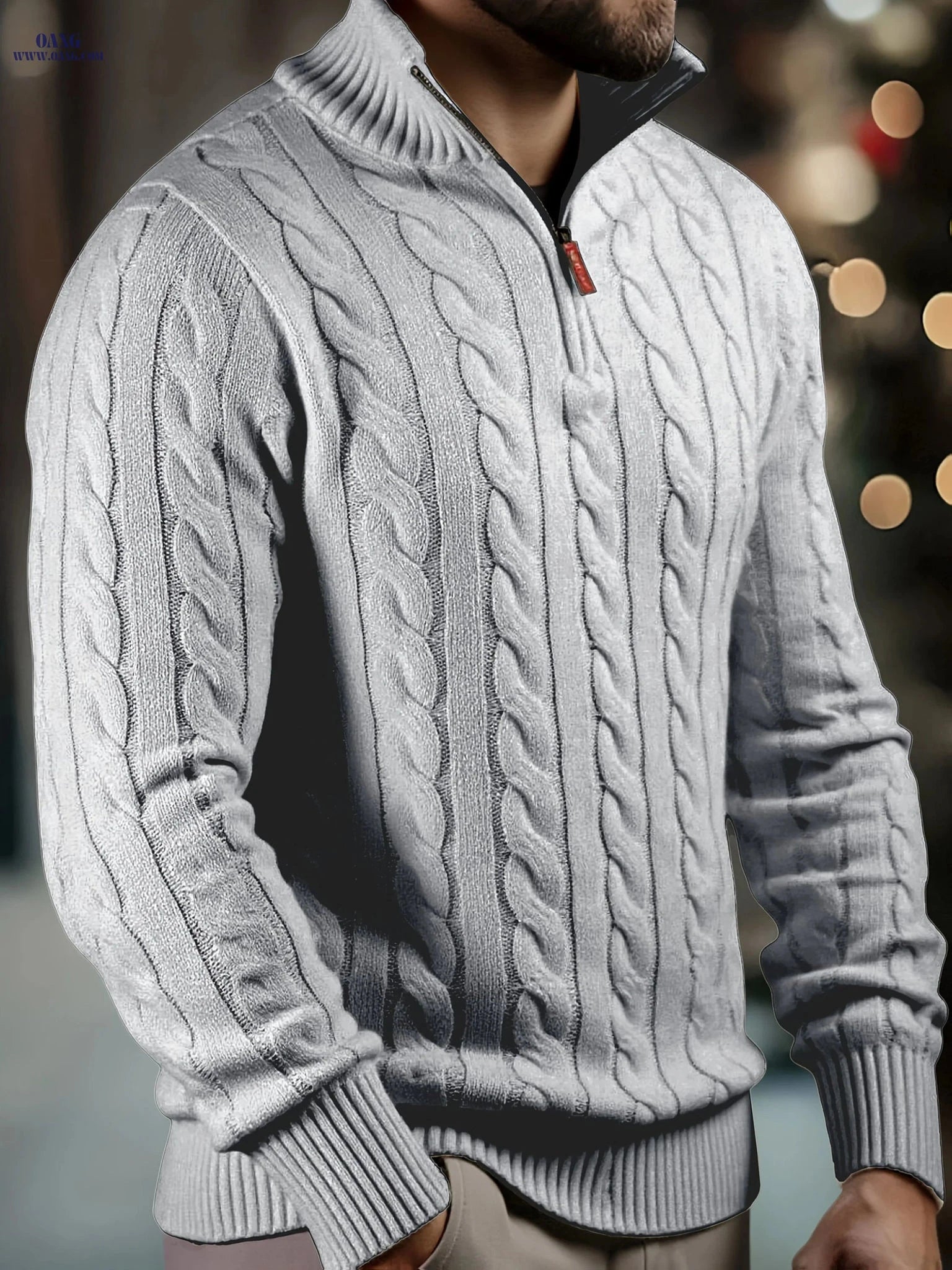 Men's High Neck Zippered Knit Sweater - Warm Fall & Winter Wear   OAXG 
