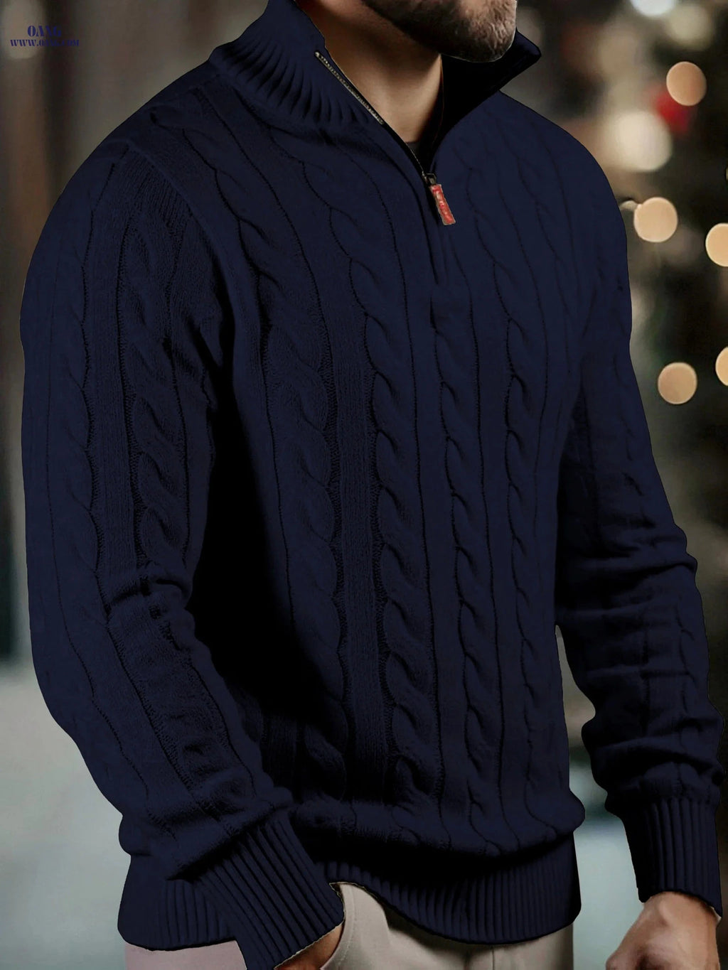Men's High Neck Zippered Knit Sweater - Warm Fall & Winter Wear   OAXG 