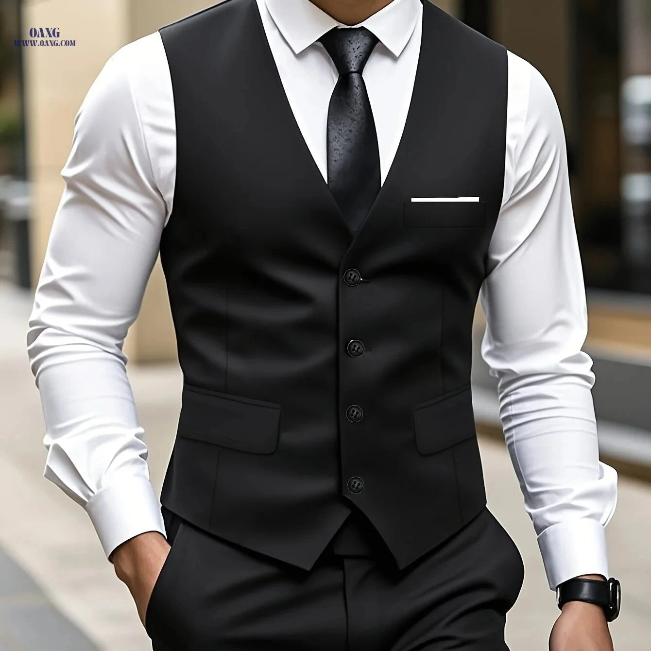 Men's High-Quality Solid Color Suit Set - Vest & Western Pants   OAXG 
