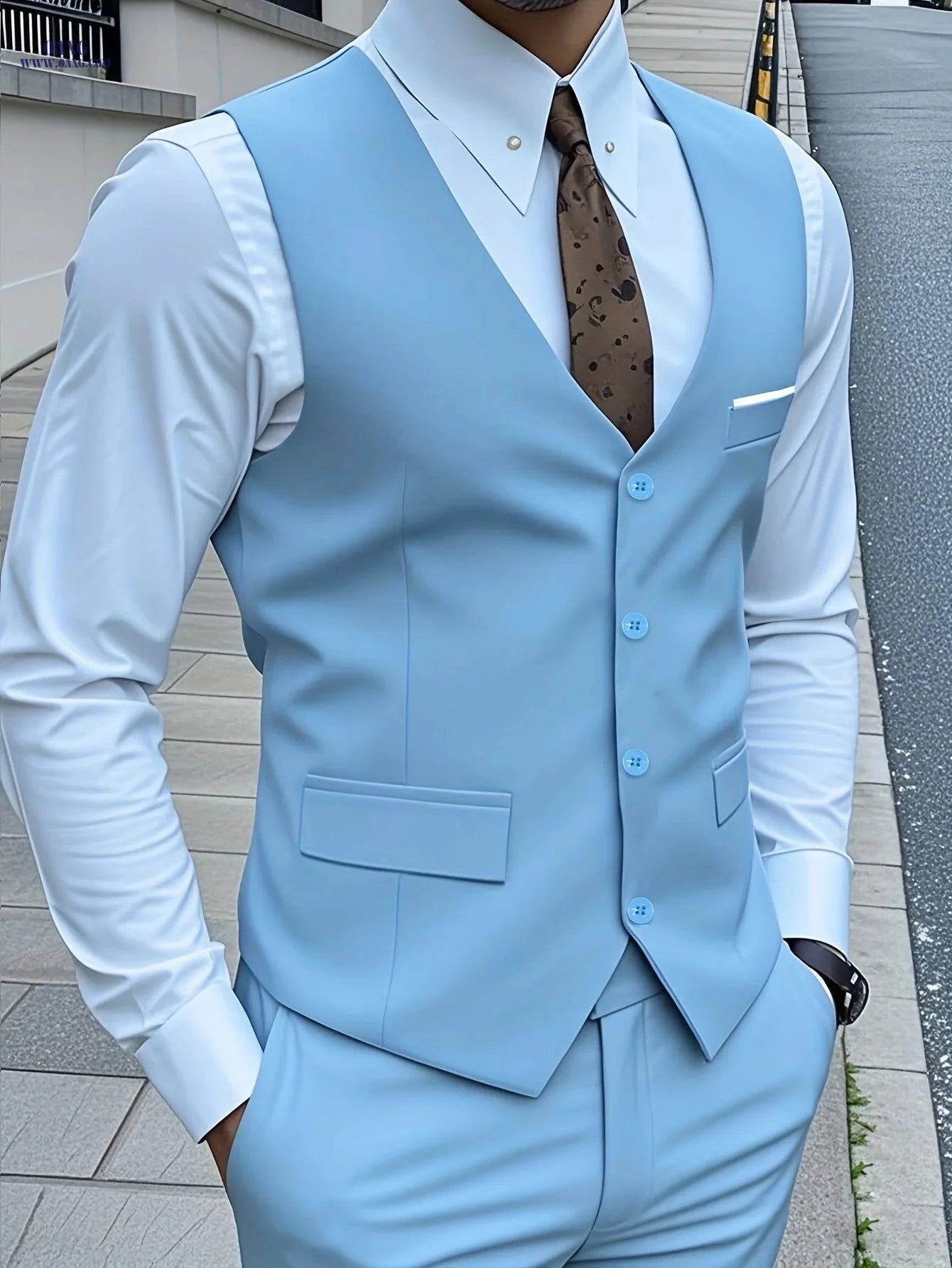 Men's High-Quality Solid Color Suit Set - Vest & Western Pants   OAXG 