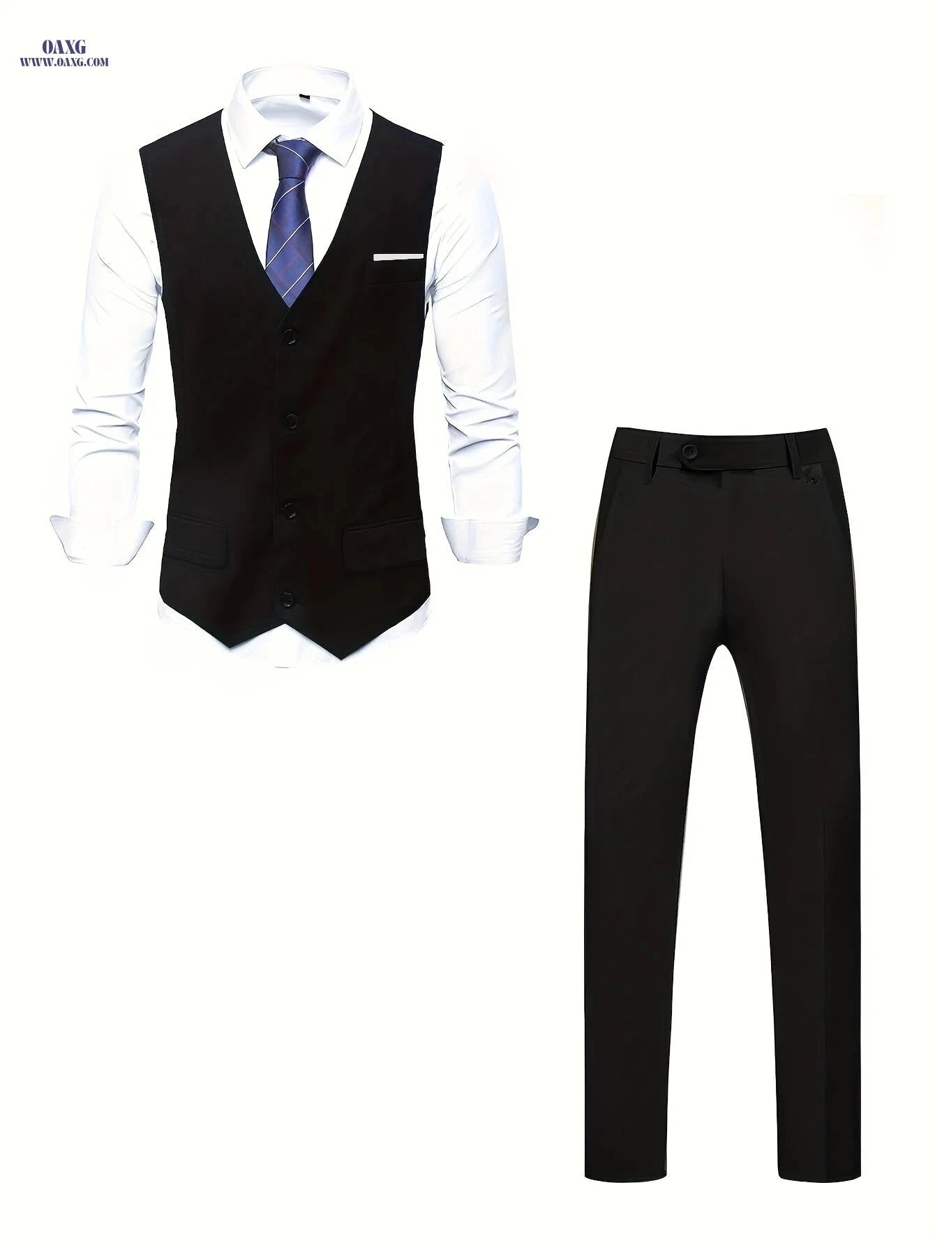 Men's High-Quality Solid Color Suit Set - Vest & Western Pants   OAXG 