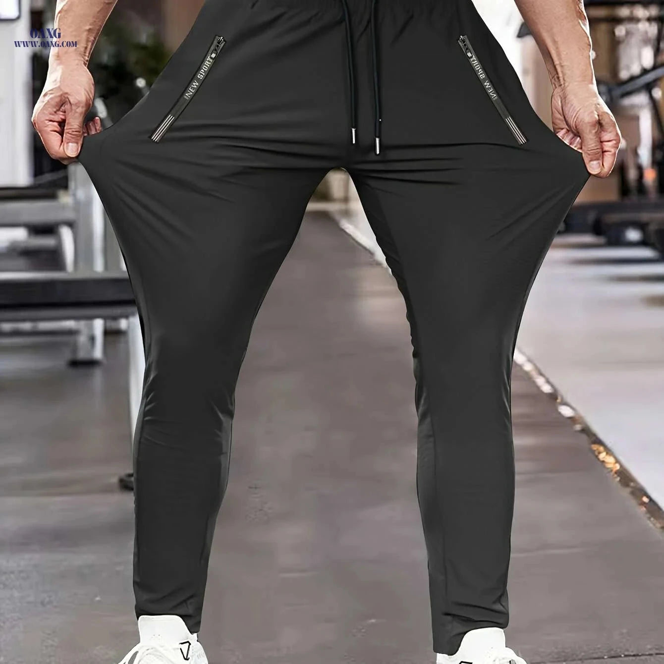 Men's High-Stretch Athletic Pants - Zipper Pockets for Running & Yoga   OAXG 