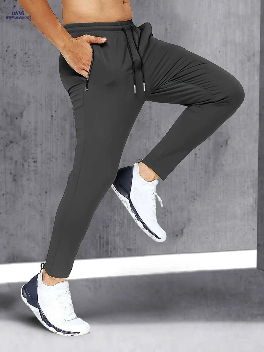 Men's High-Stretch Athletic Pants - Zipper Pockets for Running & Yoga   OAXG Black / XXS