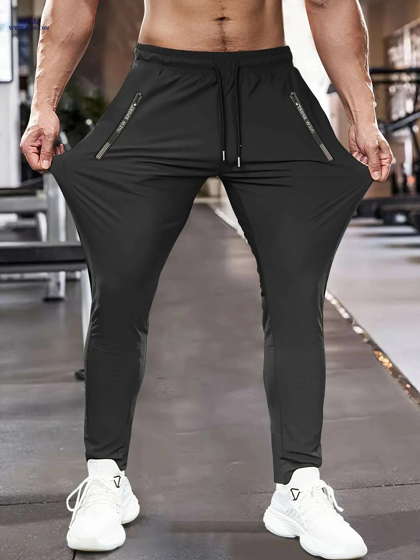 Men's High-Stretch Athletic Pants - Zipper Pockets for Running & Yoga   OAXG Black / XXS