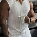 Men's High Stretch Ribbed Sleeveless V-Neck Tank Top for Summer Sports   OAXG crimson / M