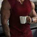 Men's High Stretch Ribbed Sleeveless V-Neck Tank Top for Summer Sports   OAXG 