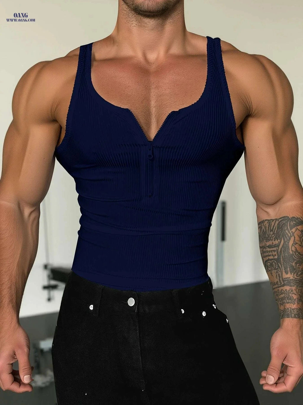 Men's High-Stretch Zippered Muscle Tank - Breathable Workout Shirt   OAXG White / S