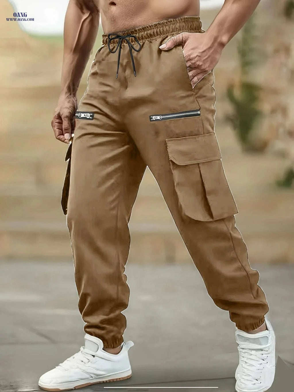Men's High-Waisted Cargo Ankle Pants - Elastic Drawstring & Utility Pockets   OAXG 