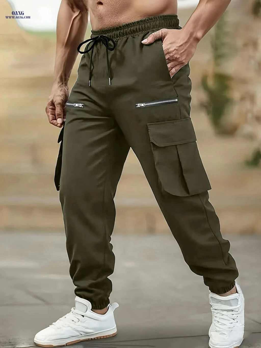 Men's High-Waisted Cargo Ankle Pants - Elastic Drawstring & Utility Pockets   OAXG 