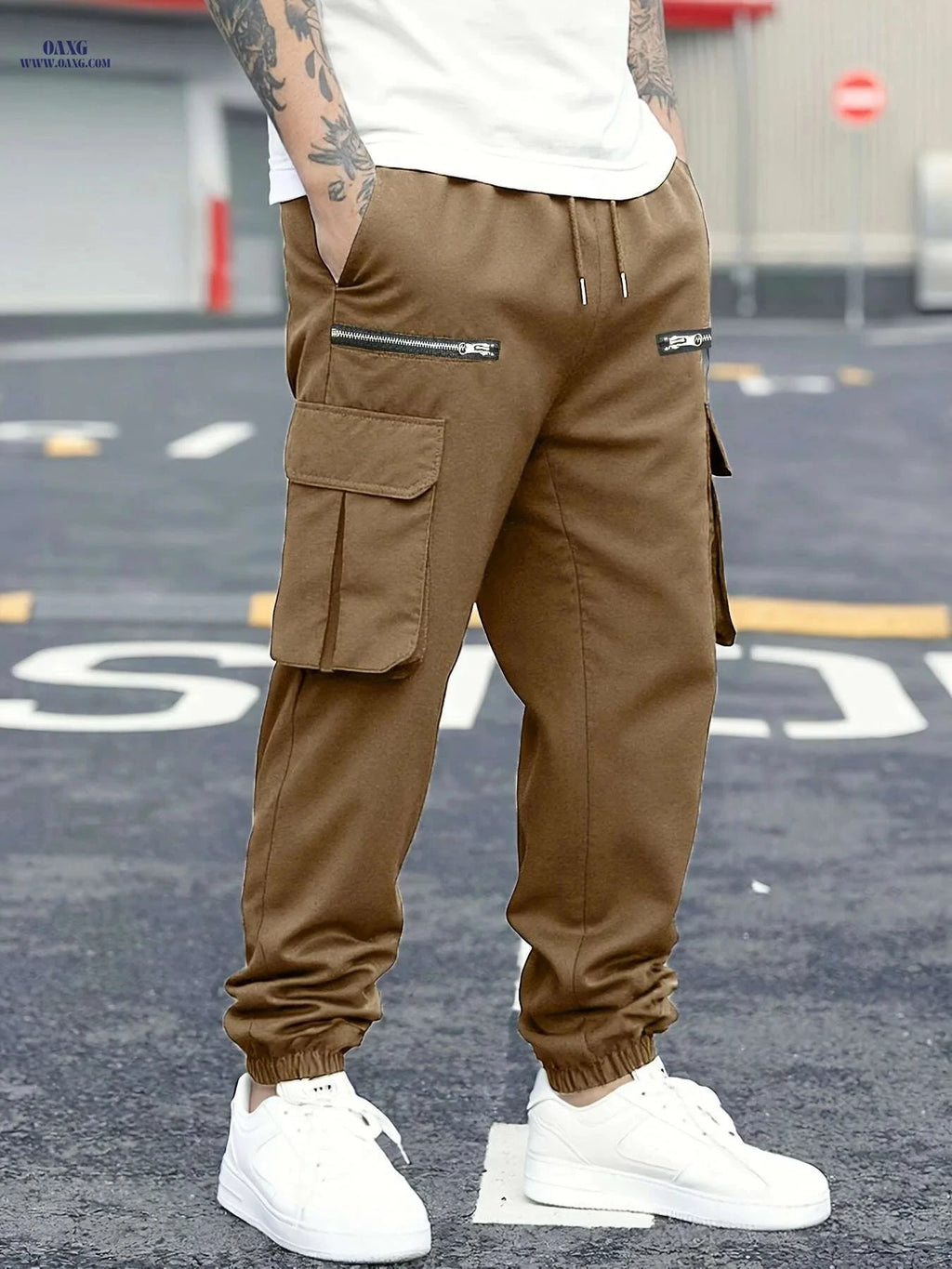 Men's High-Waisted Cargo Ankle Pants - Elastic Drawstring & Utility Pockets   OAXG 