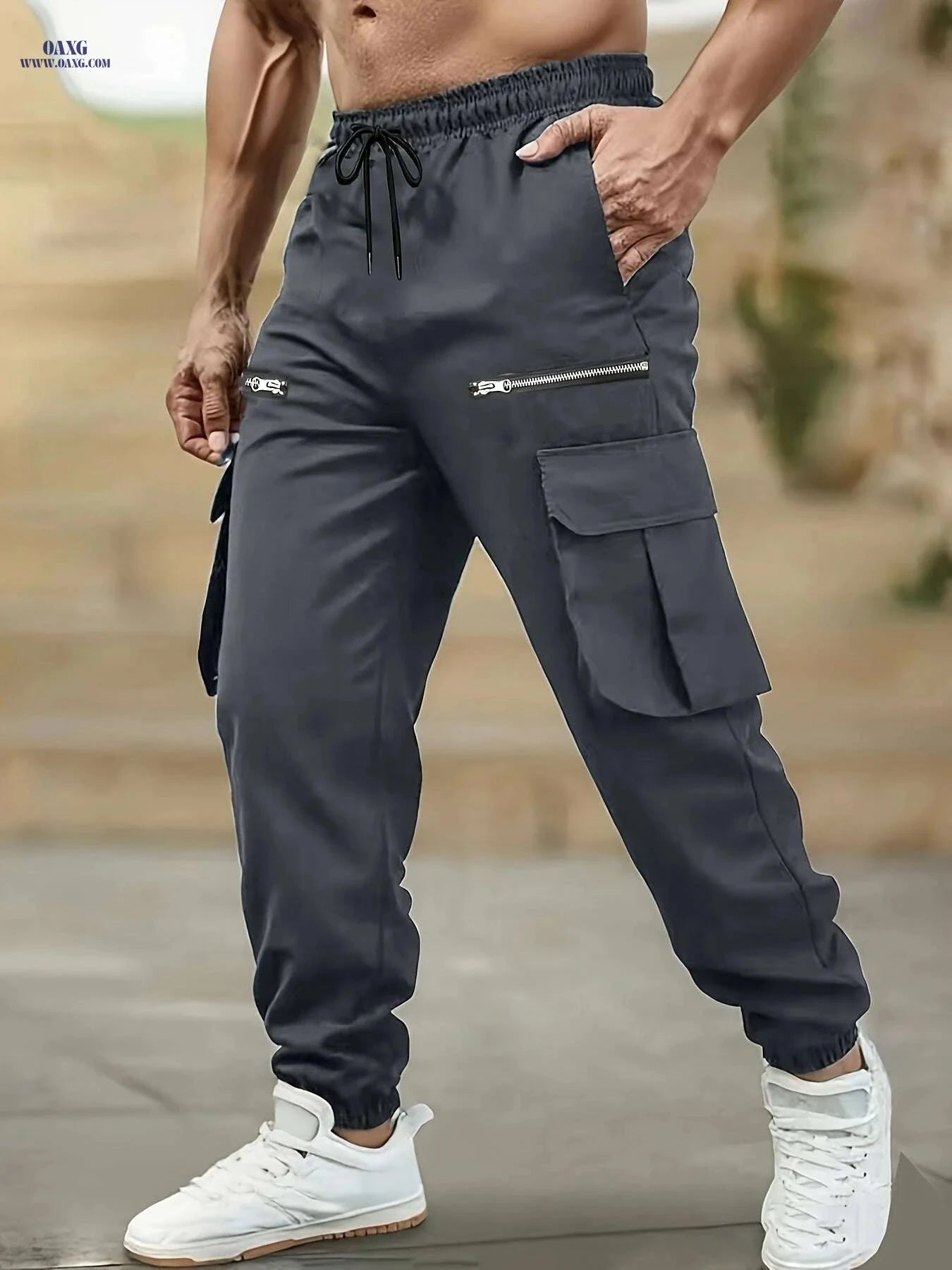 Men's High-Waisted Cargo Ankle Pants - Elastic Drawstring & Utility Pockets   OAXG Black / S