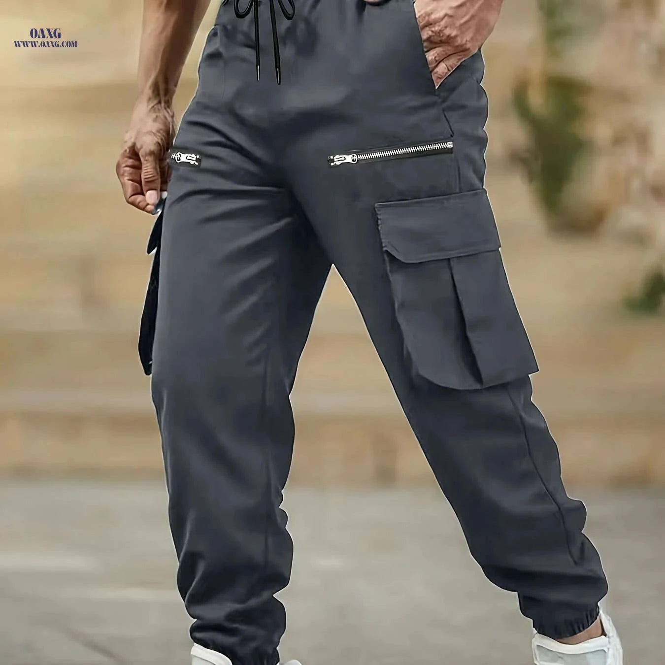 Men's High-Waisted Cargo Ankle Pants - Elastic Drawstring & Utility Pockets   OAXG 