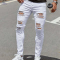 Men's High-Waisted White Skinny Jeans - Distressed Knee, Slim Fit   OAXG White / FR S