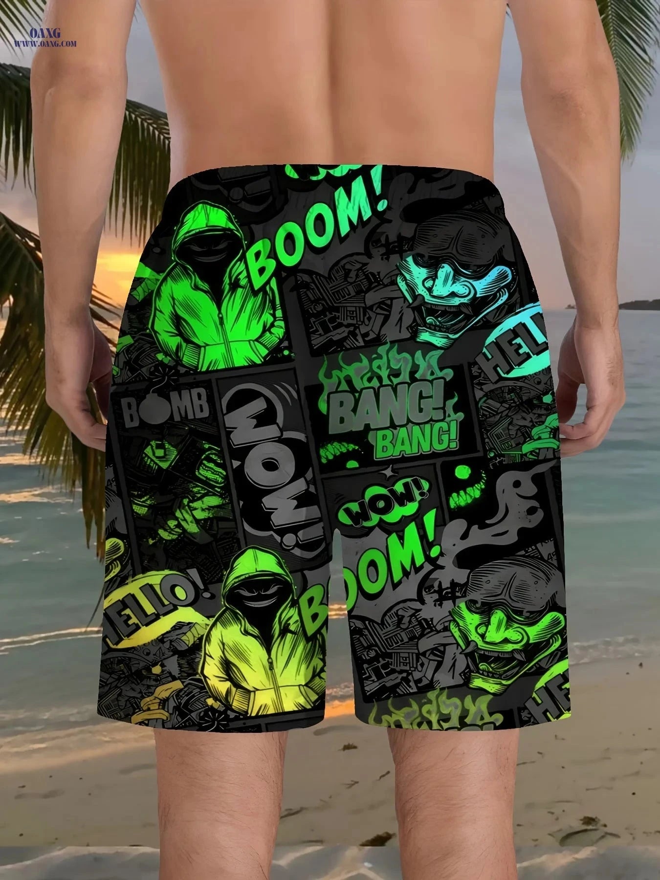 Men's Hip-Hop Print Beach Shorts - Lightweight Drawstring Design   OAXG 