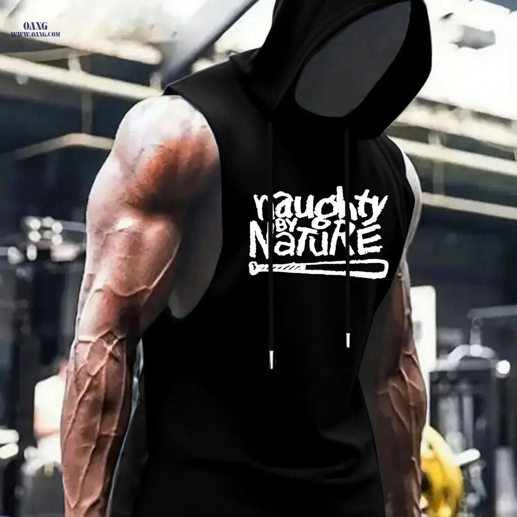 Men's Hooded Athletic Tank Top - Lightweight Sleeveless Gym Shirt   OAXG Black / S