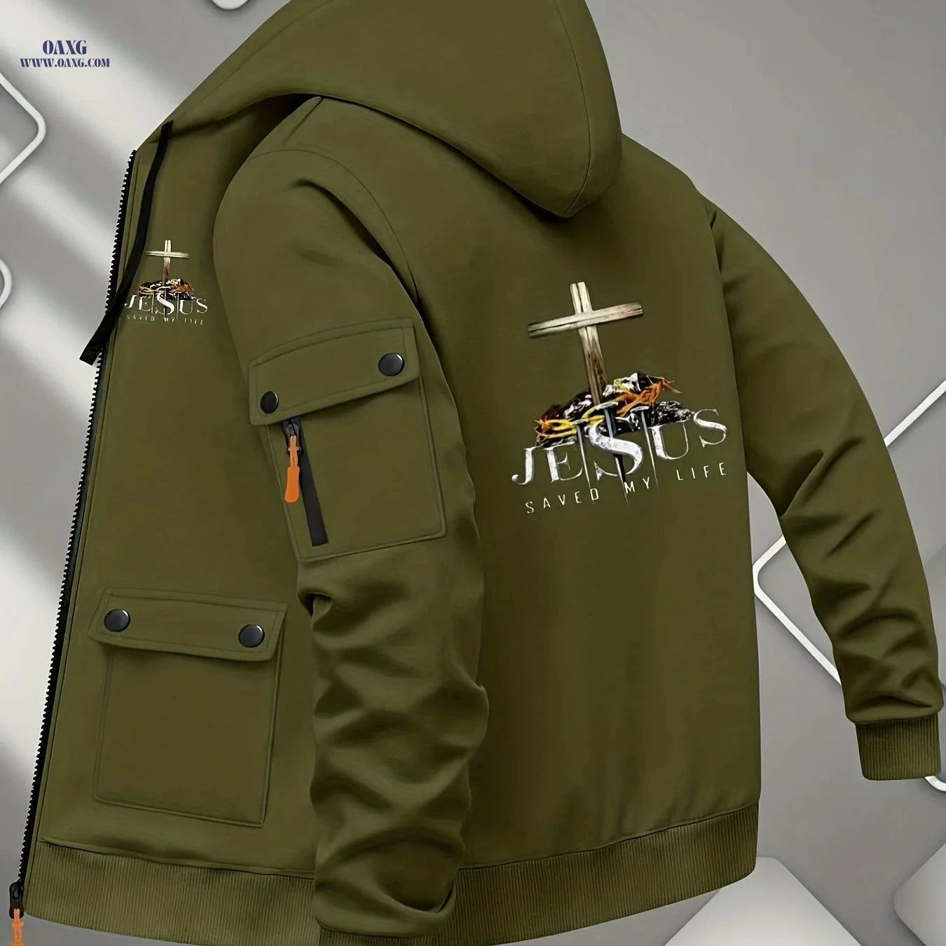Men's Hooded Cardigan Jacket - Sporty Printed Sweatshirt Outerwear   OAXG 