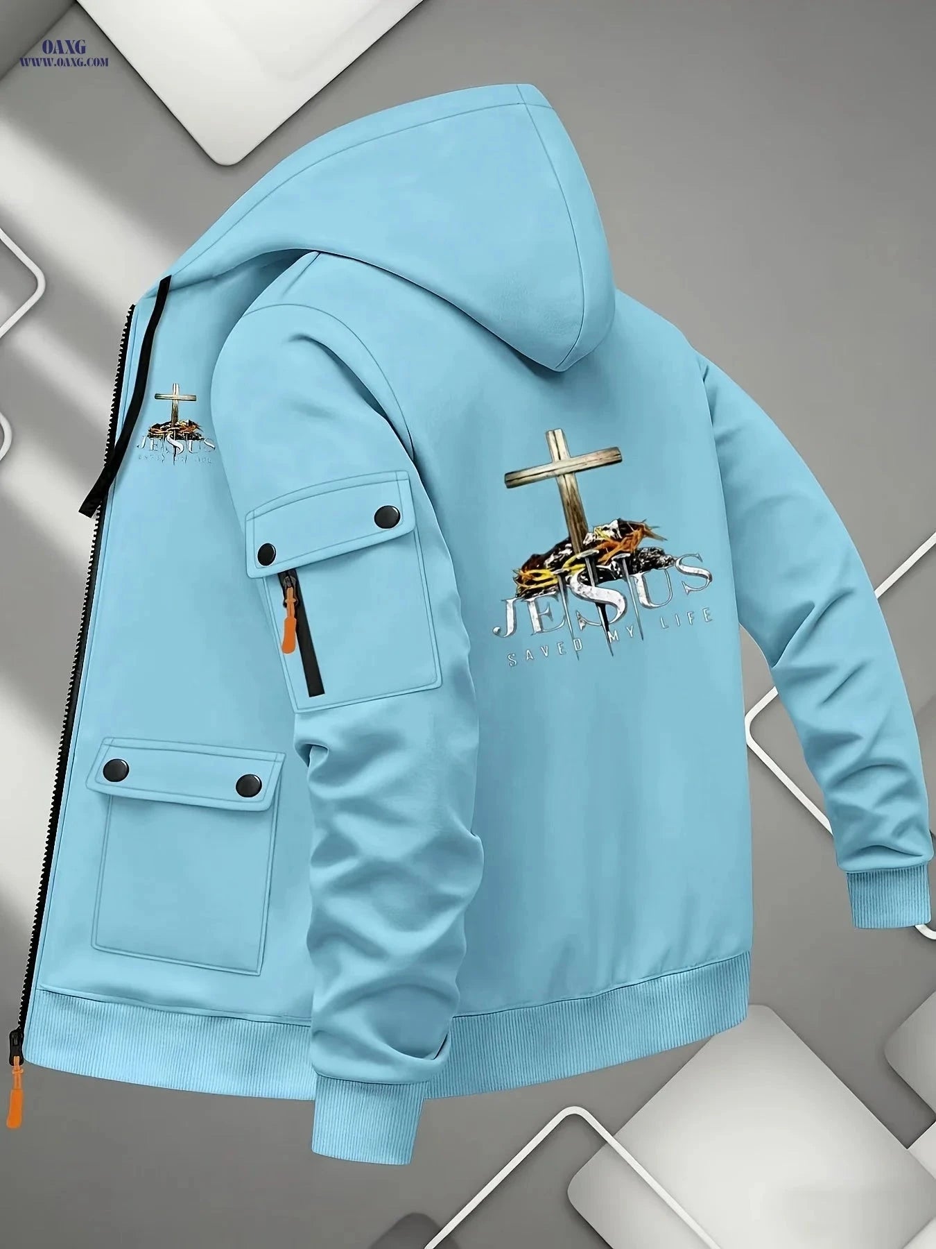 Men's Hooded Cardigan Jacket - Sporty Printed Sweatshirt Outerwear   OAXG 