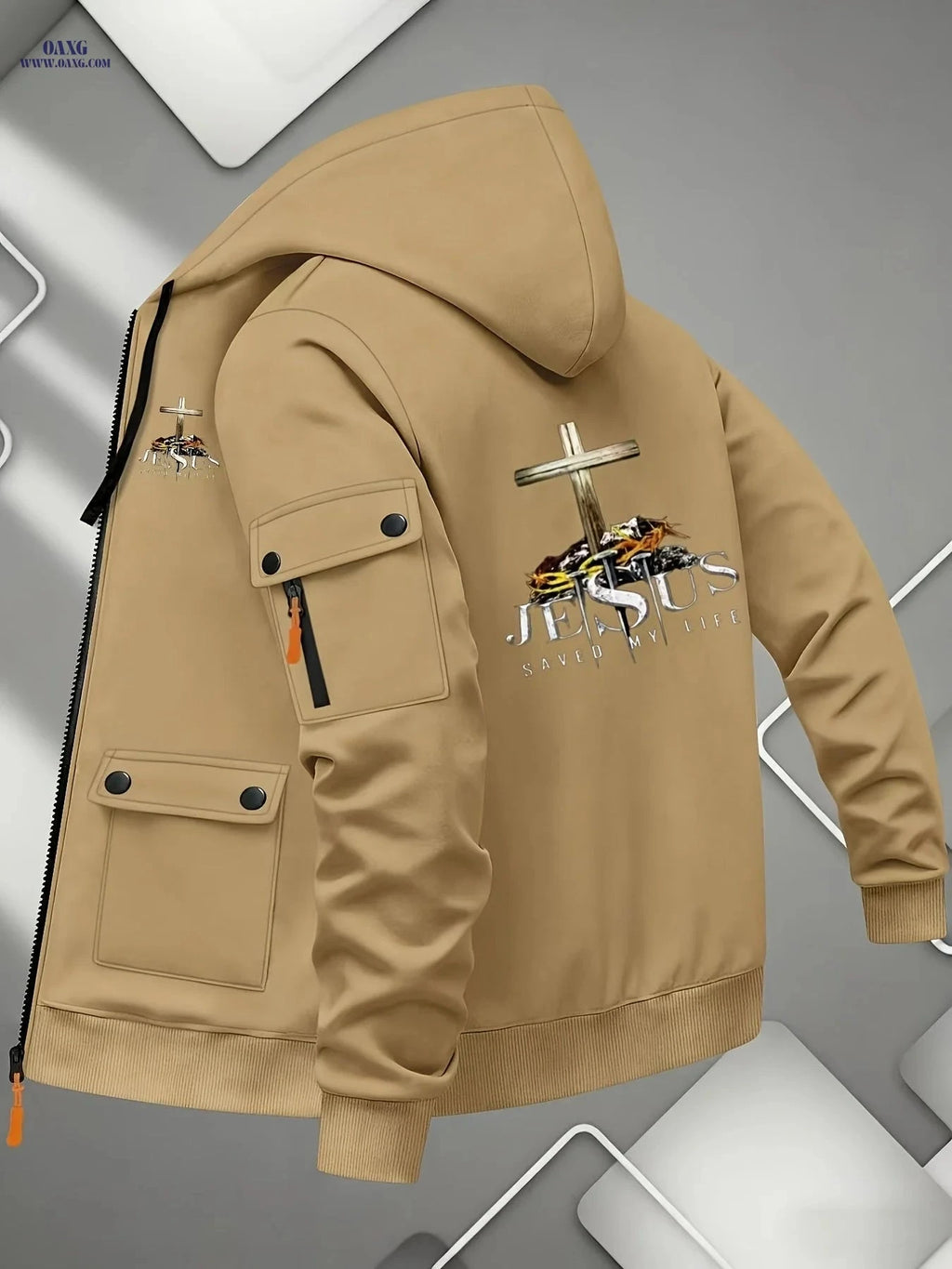 Men's Hooded Cardigan Jacket - Sporty Printed Sweatshirt Outerwear   OAXG 