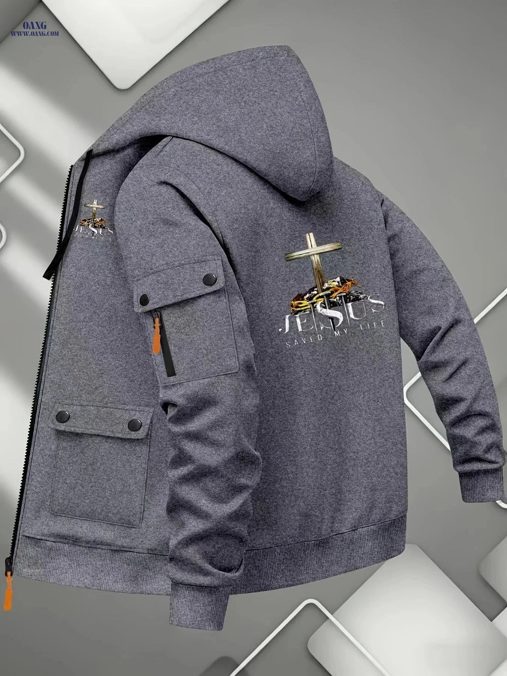 Men's Hooded Cardigan Jacket - Sporty Printed Sweatshirt Outerwear   OAXG 