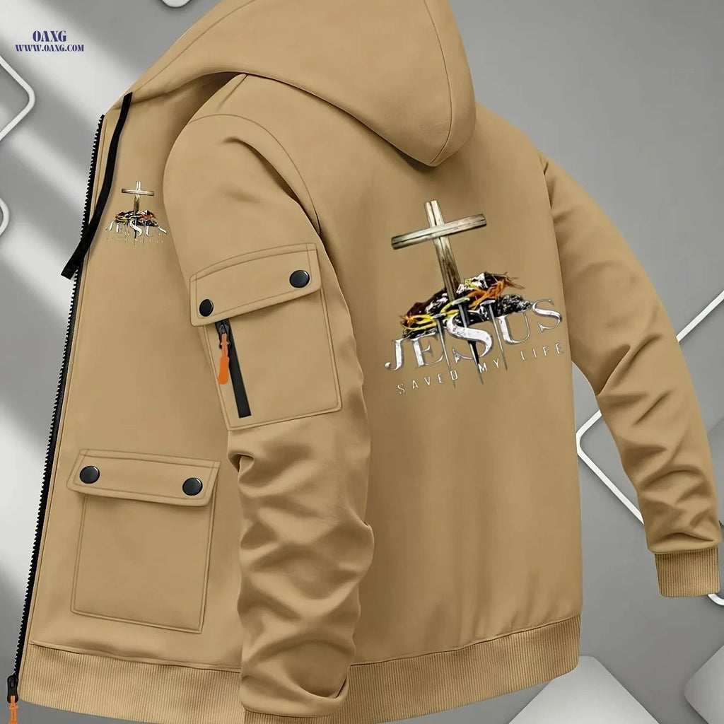 Men's Hooded Cardigan Jacket - Sporty Printed Sweatshirt Outerwear   OAXG 