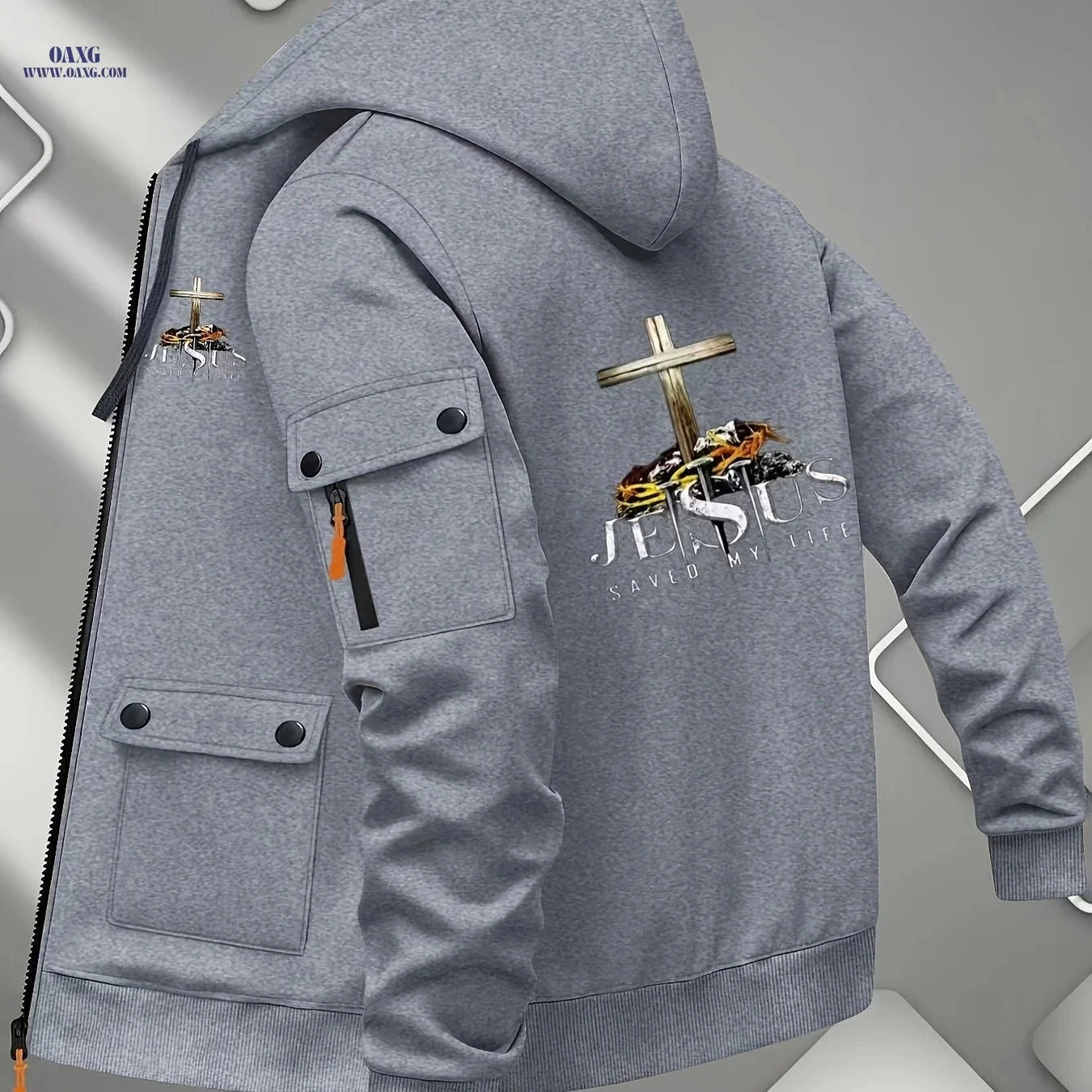Men's Hooded Cardigan Jacket - Sporty Printed Sweatshirt Outerwear   OAXG 