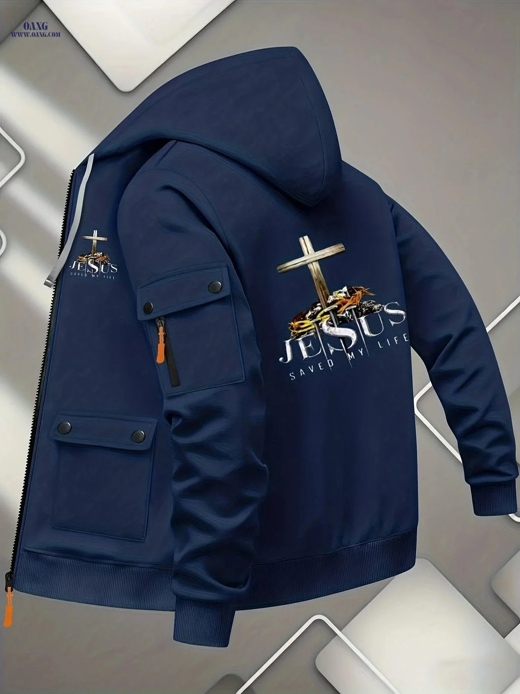Men's Hooded Cardigan Jacket - Sporty Printed Sweatshirt Outerwear   OAXG 
