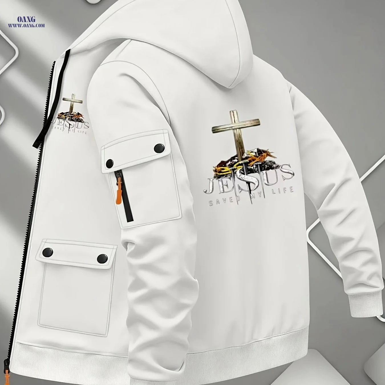 Men's Hooded Cardigan Jacket - Sporty Printed Sweatshirt Outerwear   OAXG Khaki / FR S