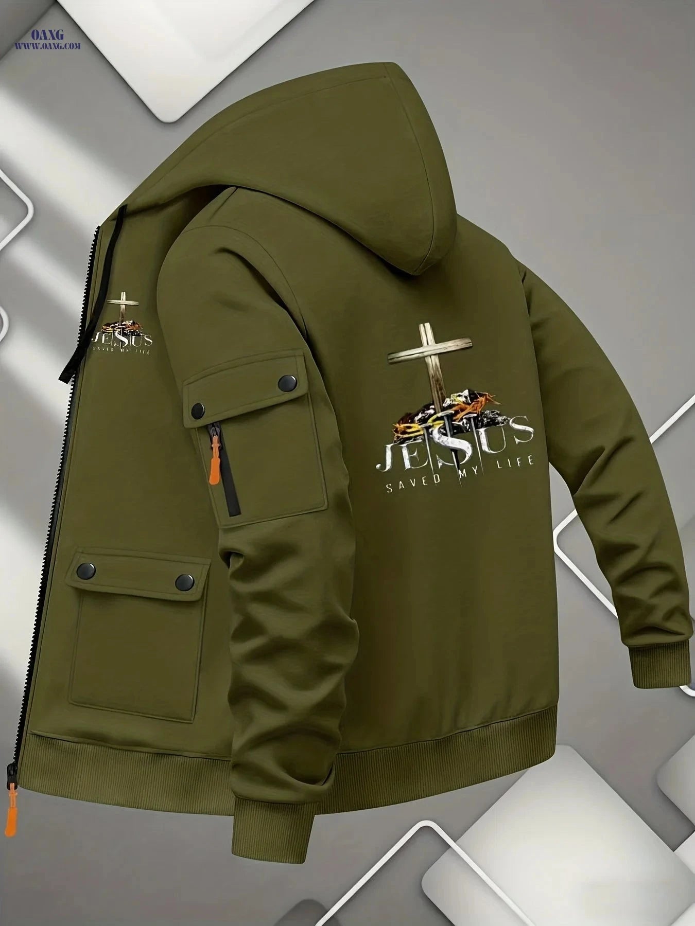 Men's Hooded Cardigan Jacket - Sporty Printed Sweatshirt Outerwear   OAXG 