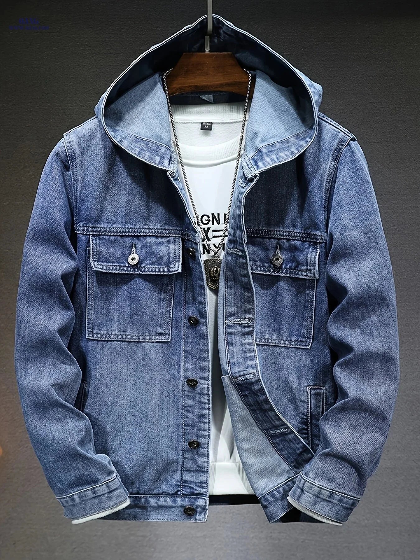 Men's Hooded Denim Jacket - Casual Fit for Autumn Style   OAXG 