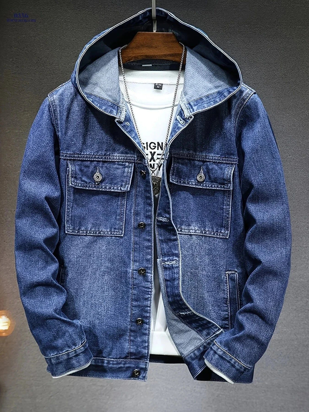 Men's Hooded Denim Jacket - Casual Fit for Autumn Style   OAXG Dark Blue / FR S