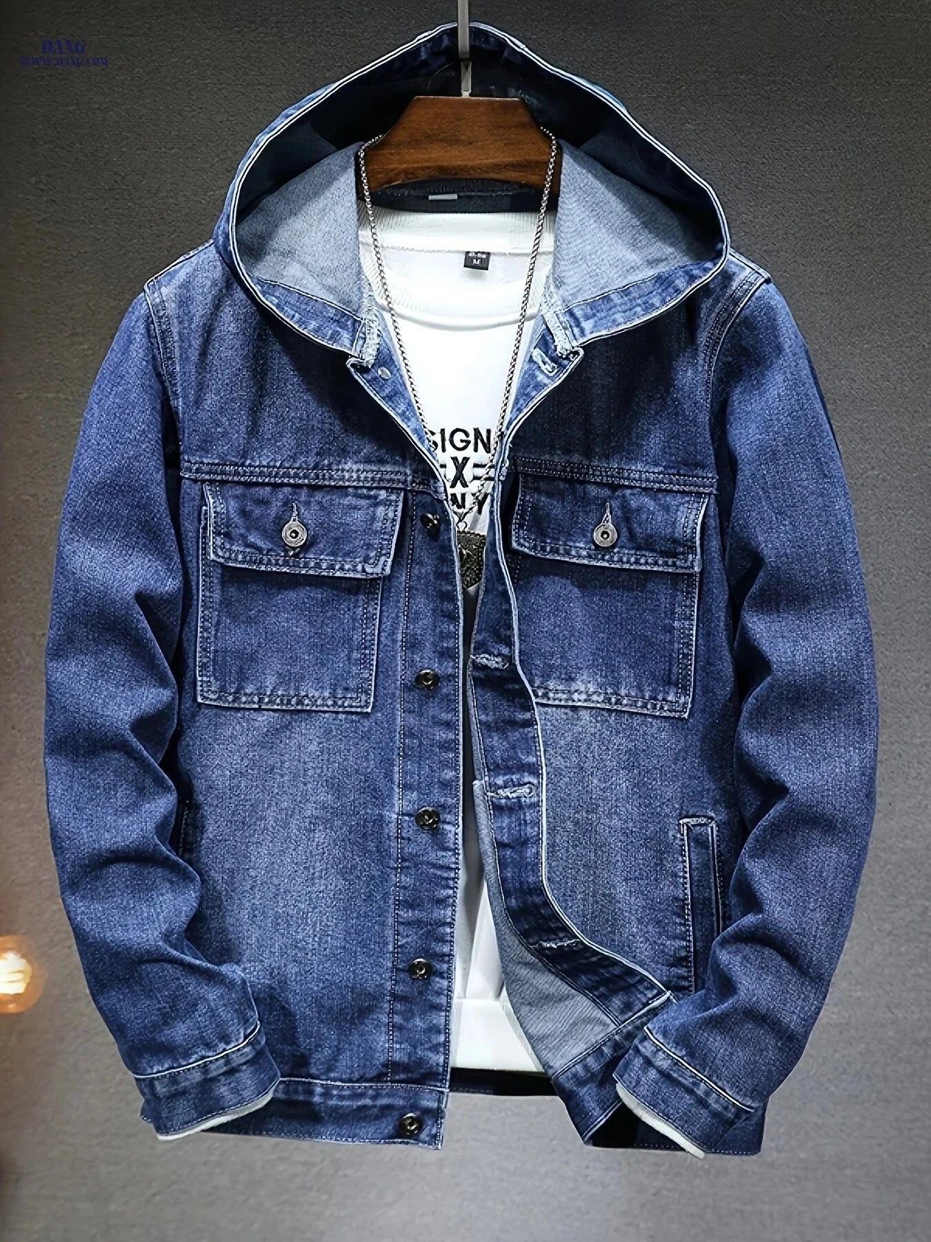 Men's Hooded Denim Jacket - Casual Fit for Autumn Style   OAXG Dark Blue / FR S