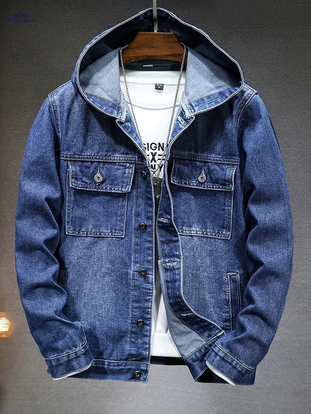 Men's Hooded Denim Jacket - Casual Fit for Autumn Style   OAXG Dark Blue / FR S