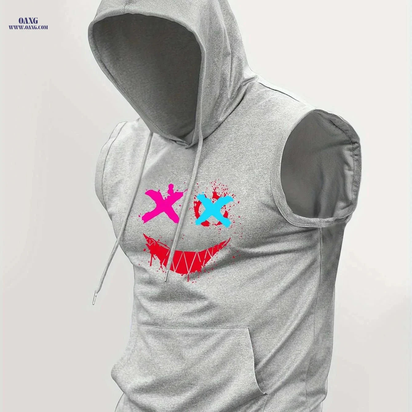 Men's Hooded Graphic Print Tank Top - Casual Sleeveless Summer Style   OAXG Light Blue / S