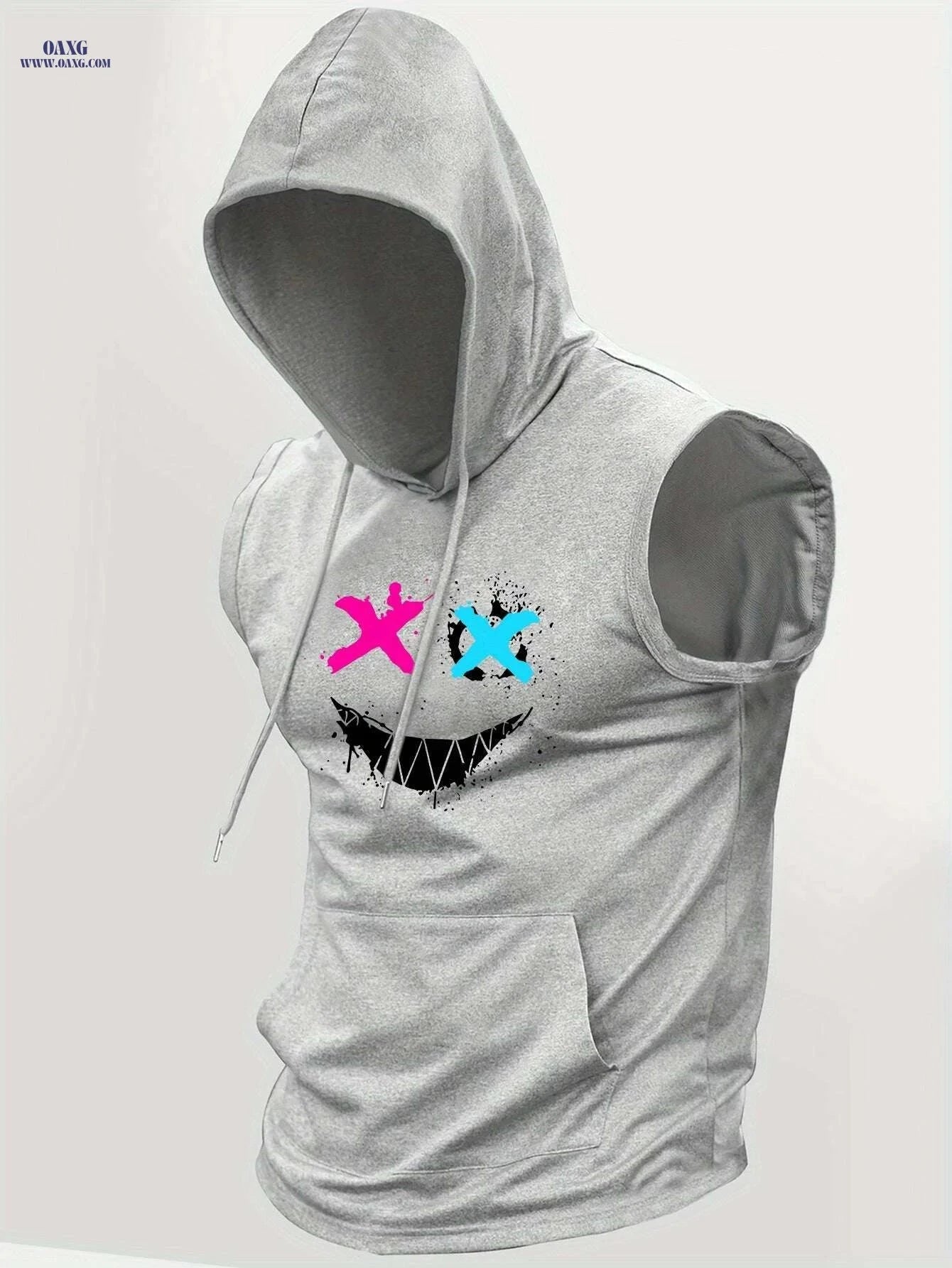 Men's Hooded Graphic Print Tank Top - Casual Sleeveless Summer Style   OAXG Light Blue / S