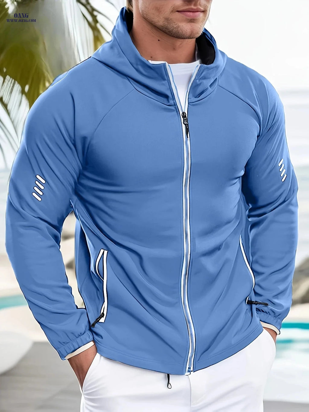 Men's Hooded Jackets - Comfortable, Reflective Zippers for Sports   OAXG 