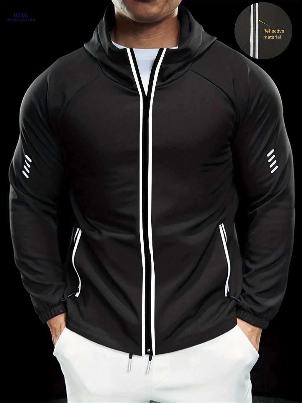 Men's Hooded Jackets - Comfortable, Reflective Zippers for Sports   OAXG Black / FR S
