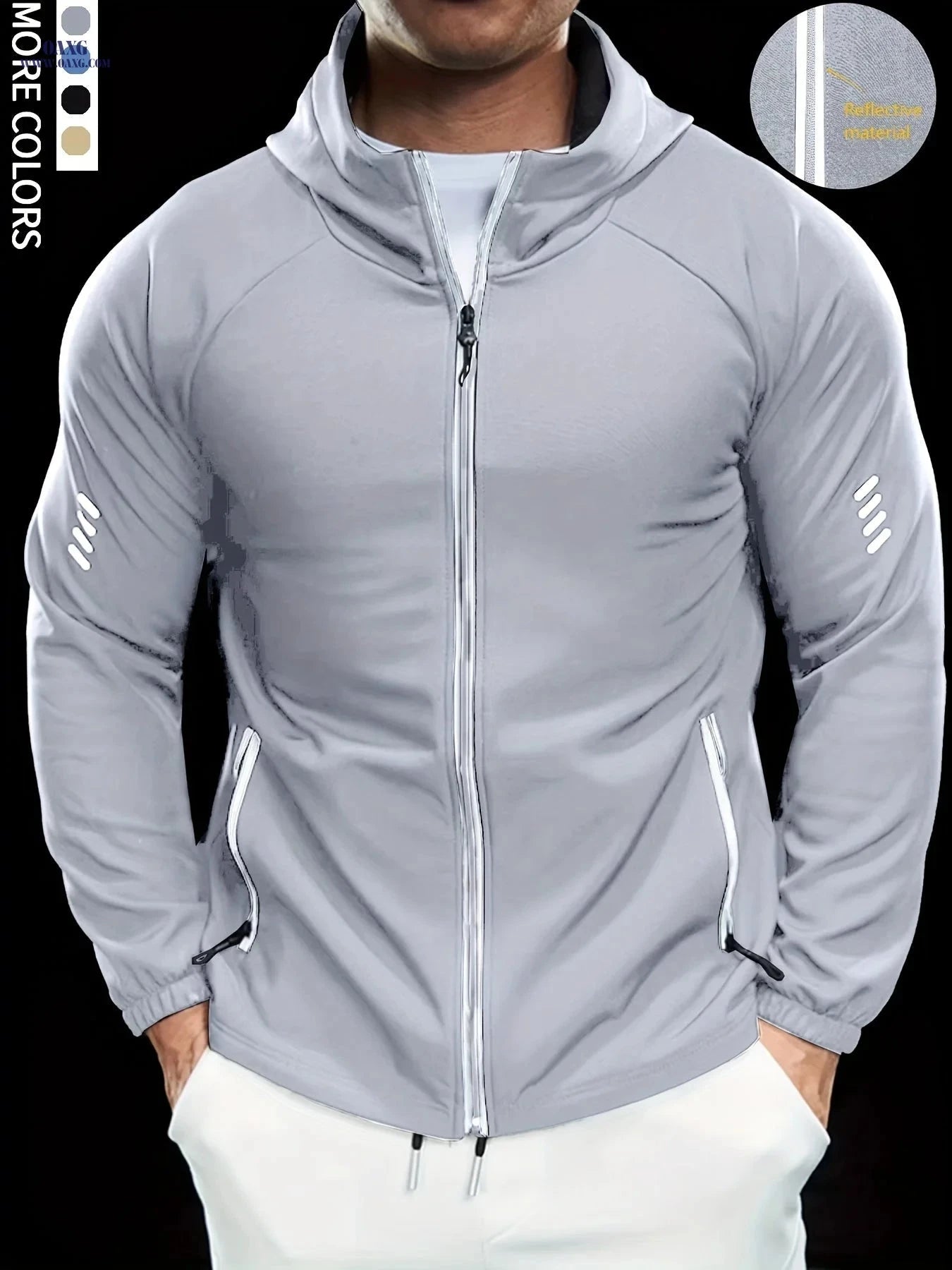 Men's Hooded Jackets - Comfortable, Reflective Zippers for Sports   OAXG Black / FR S