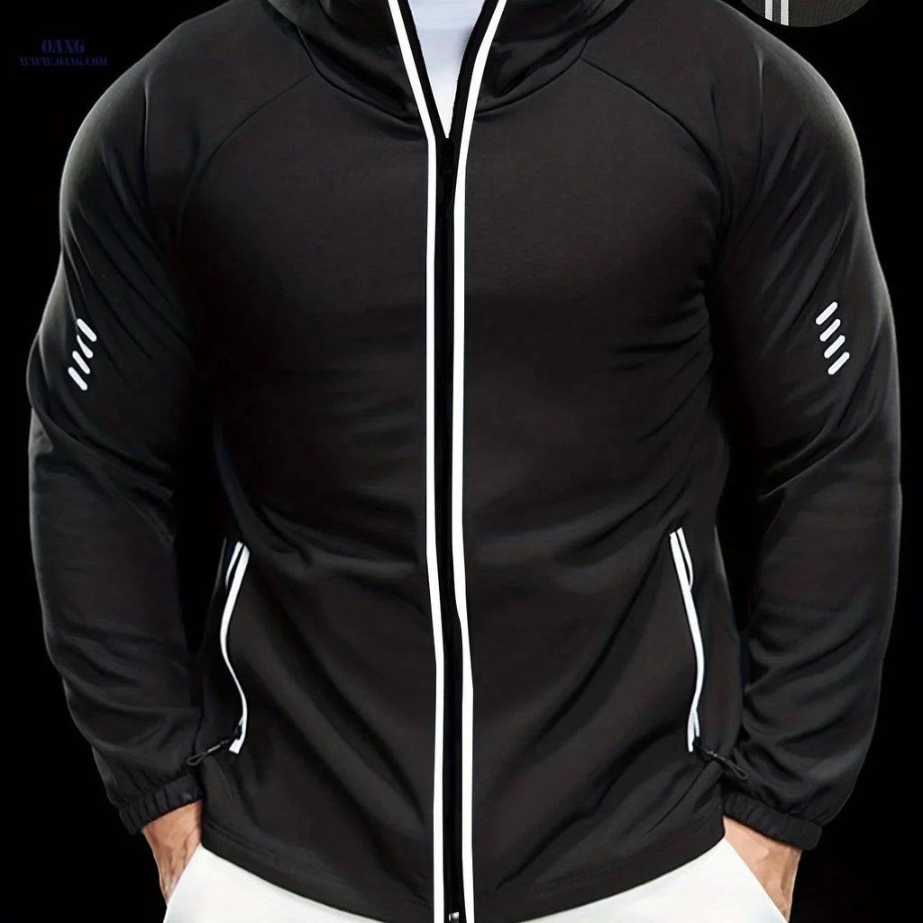 Men's Hooded Jackets - Comfortable, Reflective Zippers for Sports   OAXG 